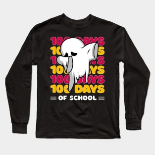 100 Days of school typography featuring a Cute Dabbing ghost #1 Long Sleeve T-Shirt